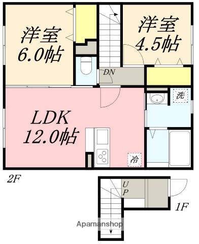 グリーンリーフ山の手(2LDK/2階)の間取り写真