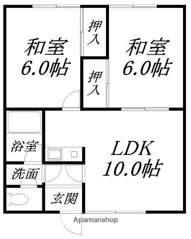 コーポオトA(2LDK/2階)の間取り写真