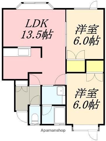 MIZUHOハイツ(2LDK/2階)の間取り写真