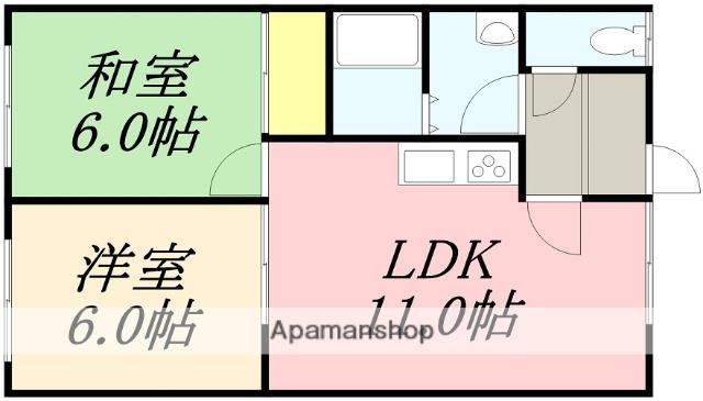 コーポ函館Ⅴ(2LDK/2階)の間取り写真