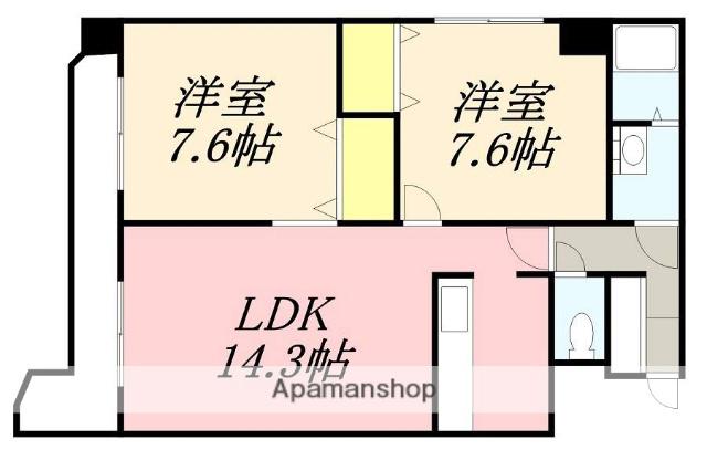 ダイワパレス函館(2LDK/2階)の間取り写真