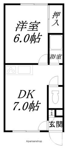 チェリーハウス(1DK/2階)の間取り写真