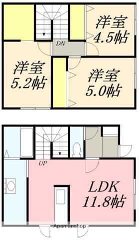 富岡町2丁目1棟二戸(3LDK/1階)の間取り写真