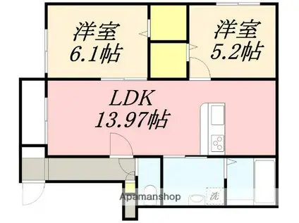 ABITARE SHINKAWA(2LDK/2階)の間取り写真