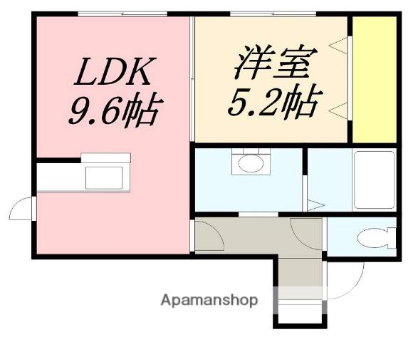 函館市電本線湯川線 五稜郭公園前駅 徒歩9分 2階建 築8年(1LDK/1階)の間取り写真