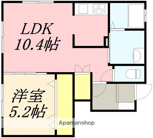 函館市電本線湯川線 大町駅(北海道) 徒歩3分 2階建 築4年(1LDK/1階)の間取り写真