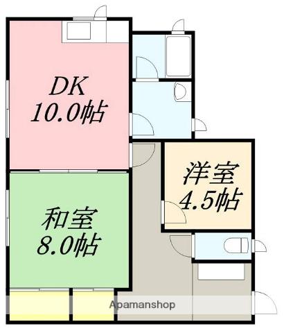 函館市電本線湯川線 五稜郭公園前駅 バス乗車時間：25分 美原台東バス停で下車 徒歩8分 2階建 築38年(2LDK)の間取り写真