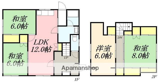 函館市電本線湯川線 五稜郭公園前駅 バス乗車時間：35分 日吉中央通バス停で下車 徒歩5分 2階建 築55年(4LDK)の間取り写真