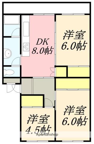 ヴィラナリー函館1号棟 (3DK/4階)の間取り写真