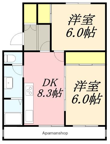 ヴィラナリー函館3号棟(2DK/5階)の間取り写真