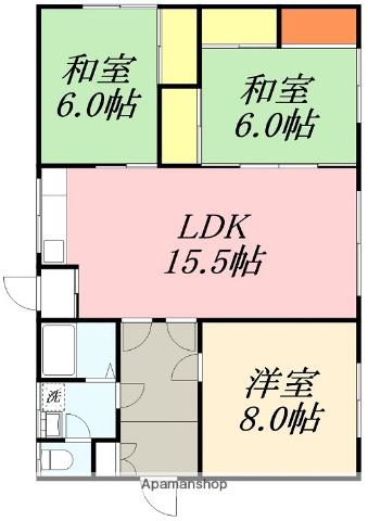 北海道函館市 1階建 築52年(3LDK)の間取り写真