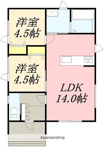 北海道函館市 1階建 築2年(2LDK)の間取り写真