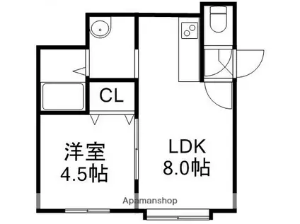 ヴェルデュール東札幌(1LDK/2階)の間取り写真