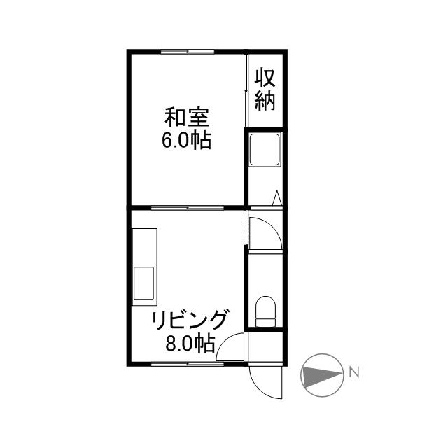 札幌市東西線 大谷地駅 徒歩8分 2階建 築42年(1DK/2階)の間取り写真