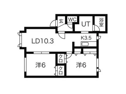 ノースフィールドA(2LDK/2階)の間取り写真