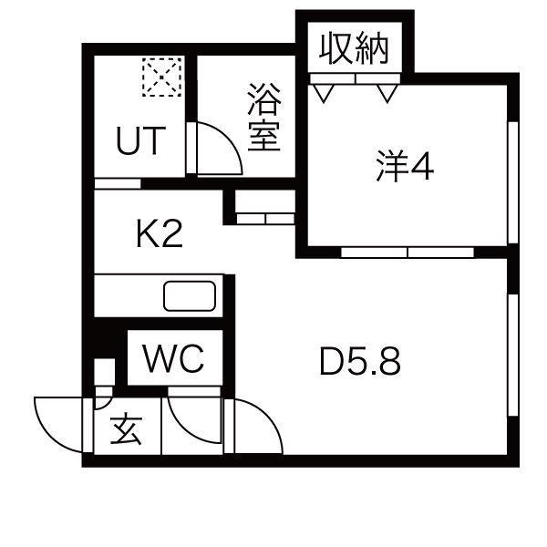 カラバオ白石(1DK/2階)の間取り写真