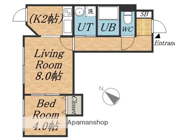 カラバオ白石(1DK/2階)の間取り写真
