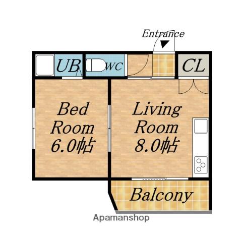 ローヤルハイツ本通3N(1LDK/2階)の間取り写真