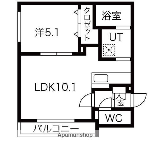 ECOA月寒東A(1LDK/1階)の間取り写真