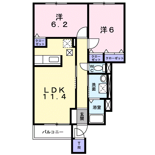 キルシェ青葉Ⅱ(2LDK/1階)の間取り写真