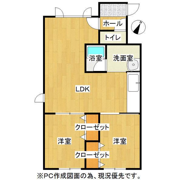 グランパス北郷D(2LDK/1階)の間取り写真