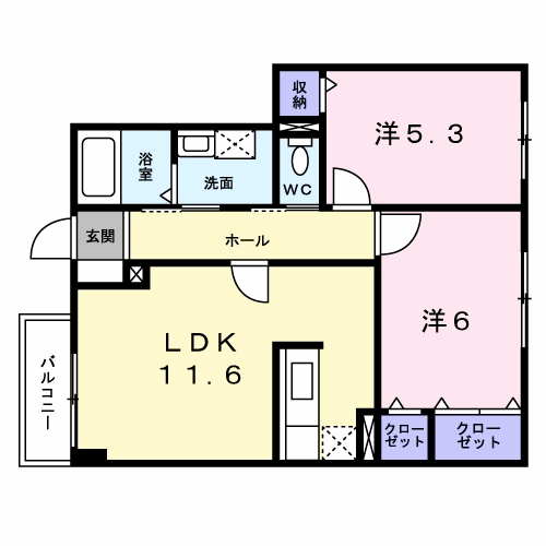 プロムナード・Ⅰ(2LDK/1階)の間取り写真