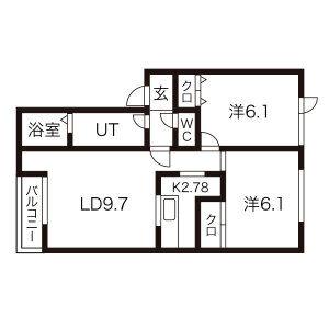 ユーフォリアB(2LDK/2階)の間取り写真