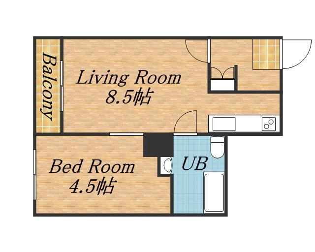 フレンズ本通南(1DK/3階)の間取り写真