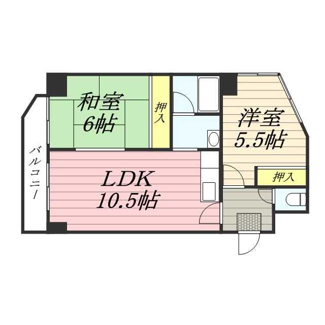 大友ビル(2LDK/3階)の間取り写真