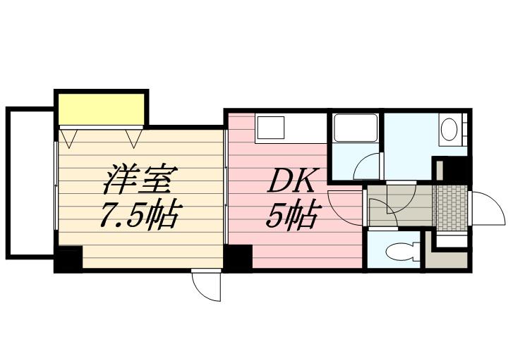 マリアージュひうら(1DK/6階)の間取り写真