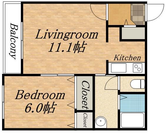 グランドアイ美園(1LDK/2階)の間取り写真