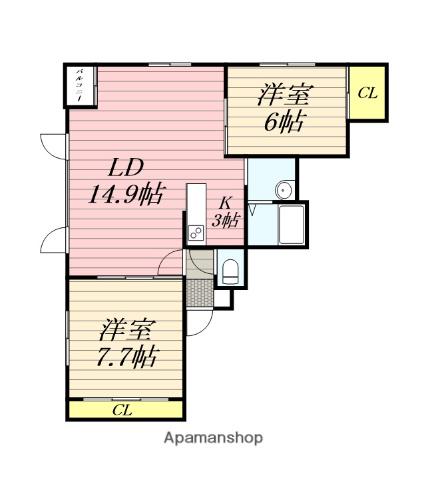 クローバー(2LDK/3階)の間取り写真