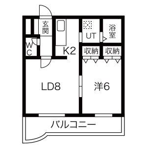 シャトーポルテ上野幌(1LDK/2階)の間取り写真