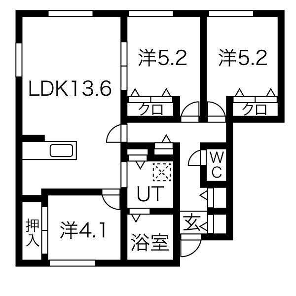札幌市東西線 菊水駅 徒歩7分 2階建 築3年(3LDK)の間取り写真