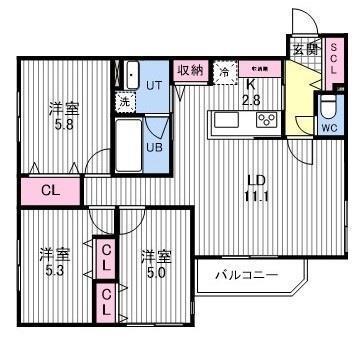 ASTER本通15(3LDK/3階)の間取り写真