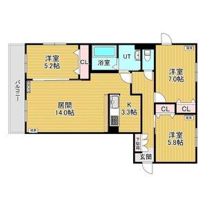 レジデンス白石中央Ⅳ(3LDK/3階)の間取り写真