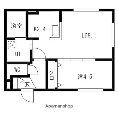 MUT福住(1LDK/1階)の間取り写真