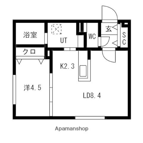 MUT福住(1LDK/1階)の間取り写真