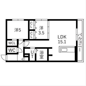 ALIVIS月寒中央(2LDK/4階)の間取り写真