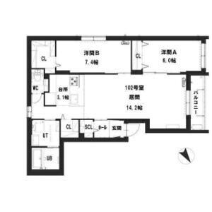 グランメールキャルム(2LDK/1階)の間取り写真