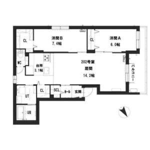 グランメール平和通北2(2LDK/2階)の間取り写真