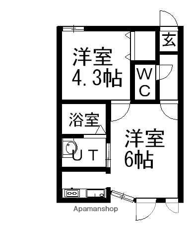 カラバオ白石(1LDK/1階)の間取り写真