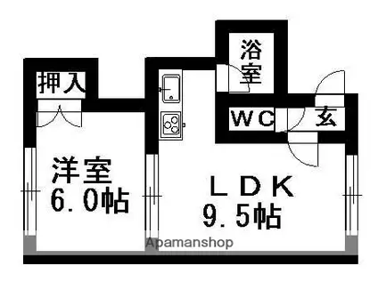 ソレイユ北郷(1LDK/2階)の間取り写真