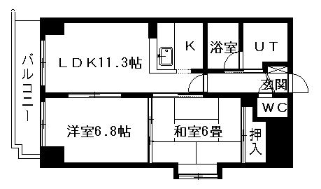 ドミ曙第一(2LDK/6階)の間取り写真