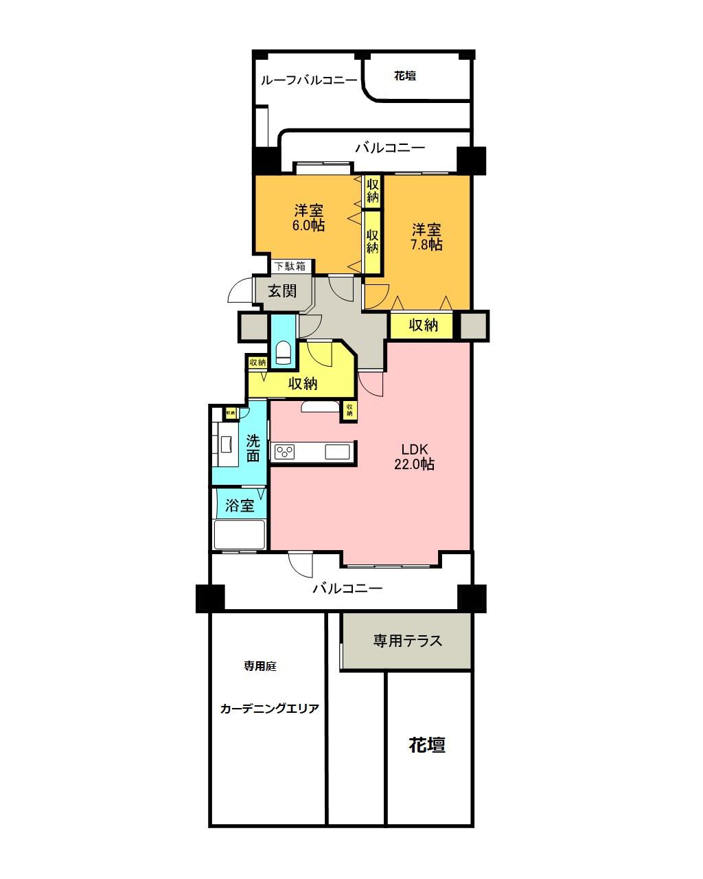 ダイアパレスガレリアシティウエストウィング(2LDK/1階)の間取り写真