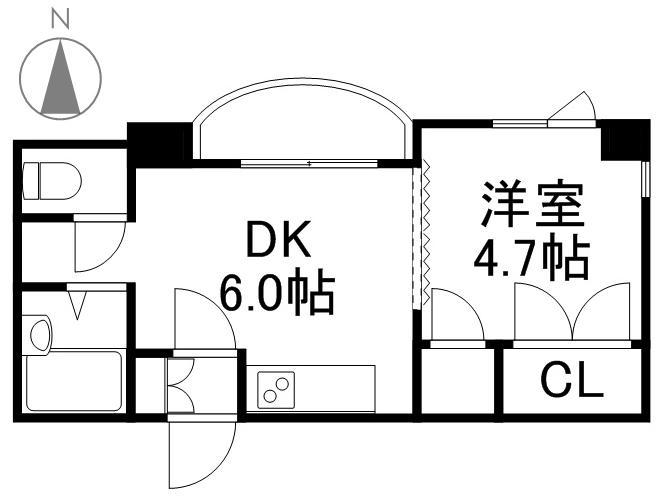 フォーライフ大通南(1DK/2階)の間取り写真