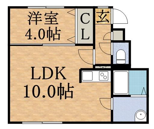 ドミシール宮の森(1DK/2階)の間取り写真