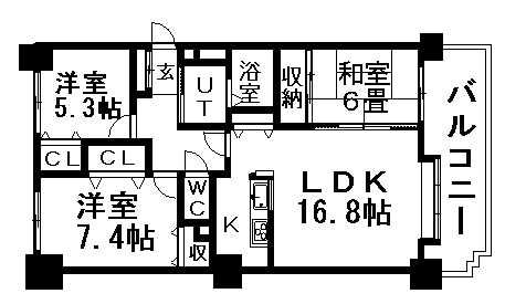 オリエンタルコート大友(3LDK/8階)の間取り写真