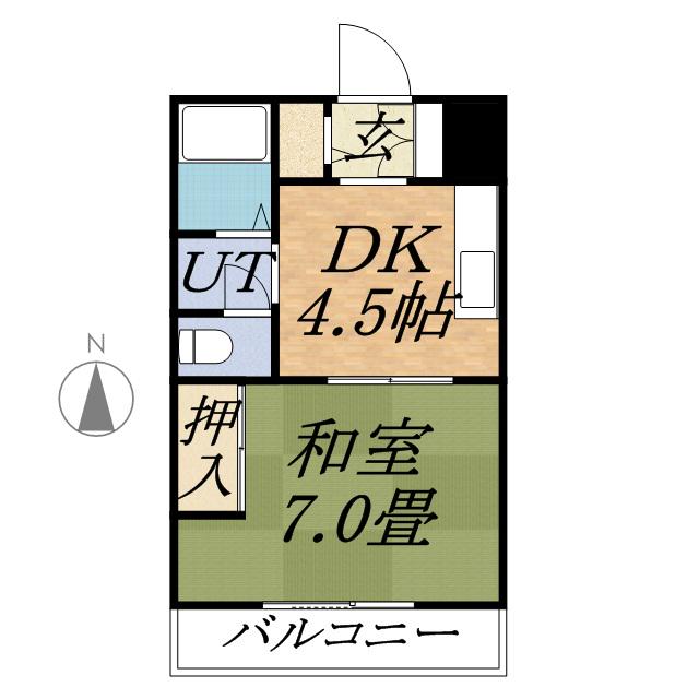 内山マンション(1DK/6階)の間取り写真
