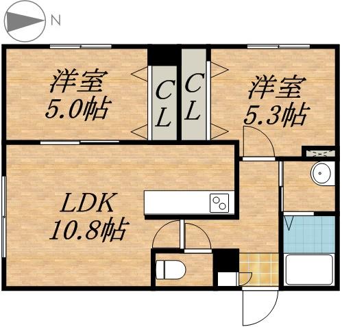 ビンゴ1ST(2LDK/2階)の間取り写真